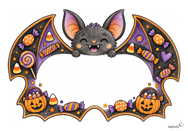 Buntes Deko-Schild mit großer Fledermaus für Halloween zum Ausdrucken