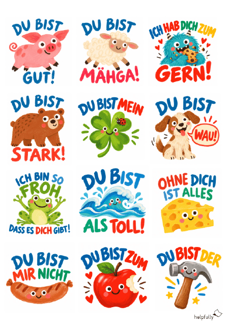 positive Sprüche mit Wort-Bildspiel zum Ausdrucken