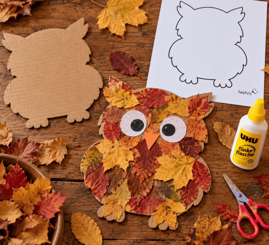 Tolle Idee zum Basteln: Eule mit Herbstblättern