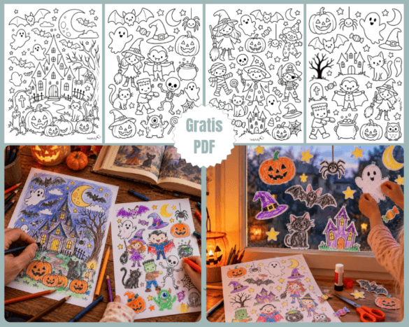 Halloween: Spukschloss und viele gruselig-süße Motive zum Ausmalen, als gratis PDF