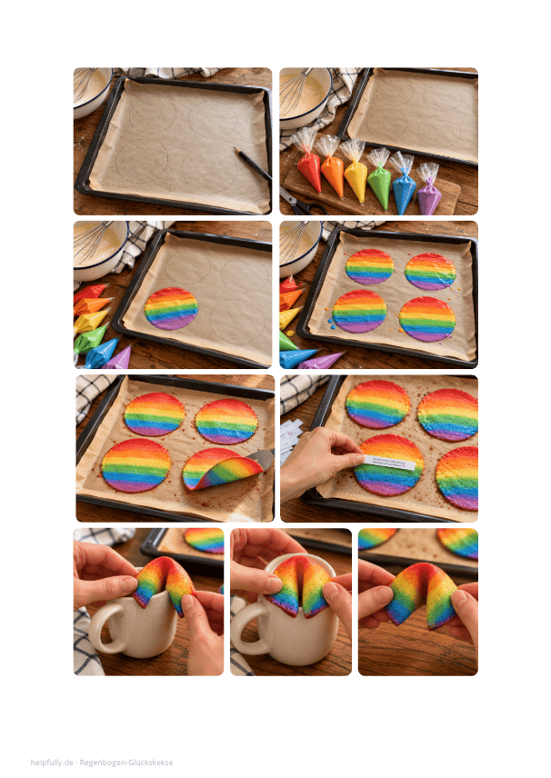 Regenbogen-Glückskekse backen - Rezept zum Selbermachen ausdrucken