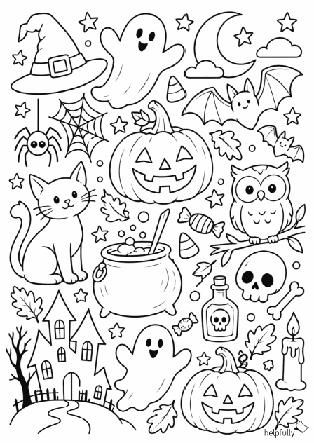 zweite Seite: Ausmalbild zu Halloween als gratis Vorlage zum Ausdrucken