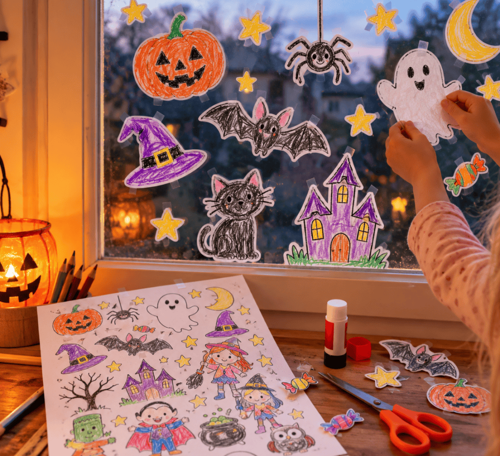 Nach dem Ausmalen sind die Halloween-Motive auch als Basteldeko toll!