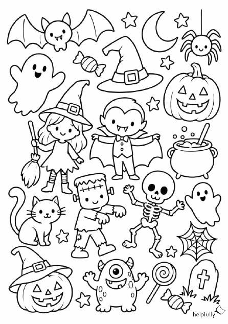 Mega freundliche Halloween-Grusel-Wesen zum Ausmalen