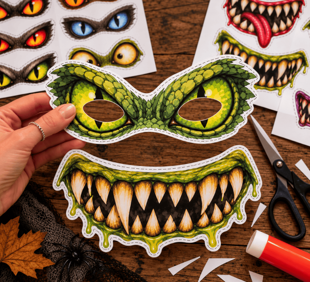 Festes Papier zum Ausdrucken und dann Horrormasken basteln!