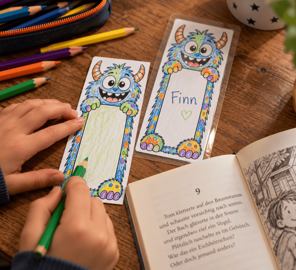 Lesezeichen für Kinder zum Basteln - in Monsterform