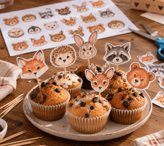 Mega süß als Deko für Muffins und Kuchen: Tierköpfe aus Papier zum Ausdrucken