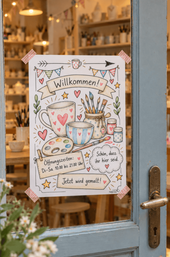 Keramik-Werkstatt-Schild basteln, geht mir der DIY-Vorlage zum Ausdrucken super schön