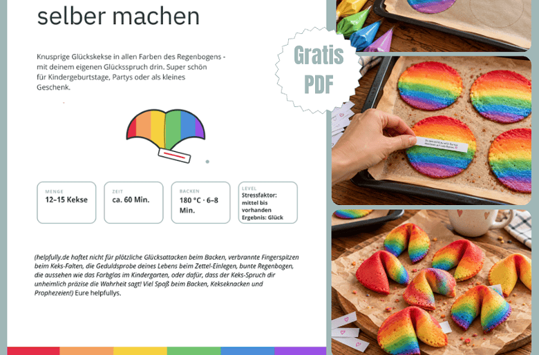 Glückskekse in Regenbogenfarben selber machen - rezeot zum Ausdrucken
