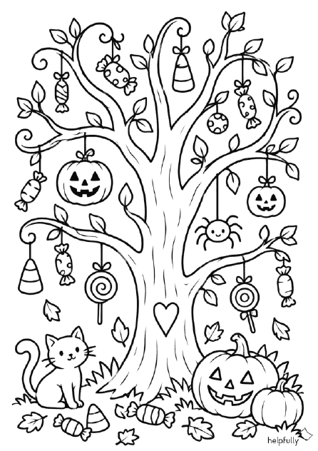 Süßigkeitenbaum - Tolles Ausmalbild für Kinder zum Ausdrucken als gratis Vorlage