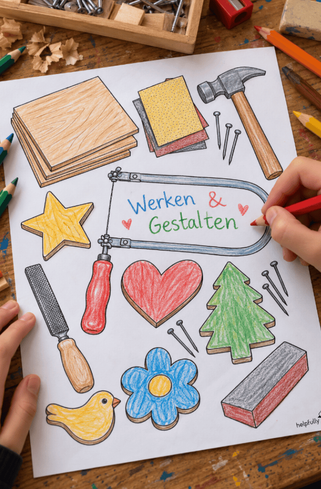 Ausmalbild für Werken und Gestalten in der Schule und überall, gratis Vorlage