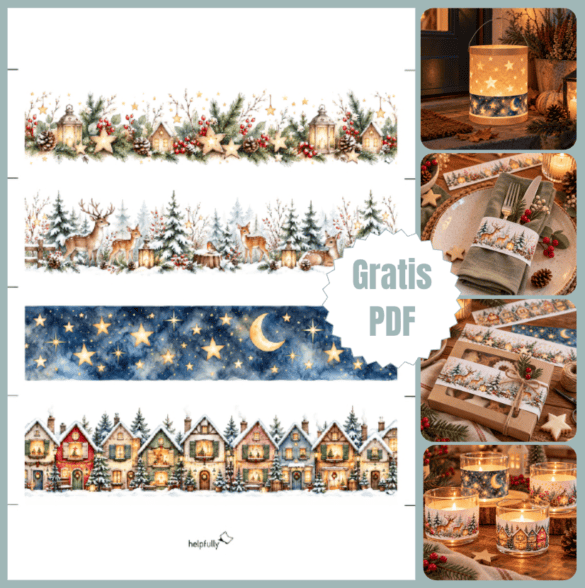 Winterdeko basteln: Schöne DIY-Vorlage mit Banderolen für Erwachsene zum Ausdrucken als gratis PDF